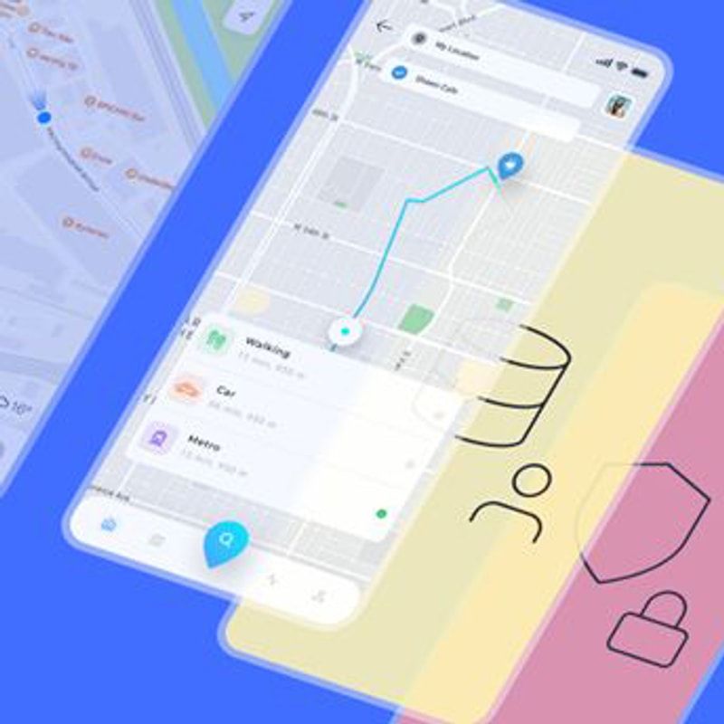 Illustration of a mapping application with a route, representing a survey on location data privacy